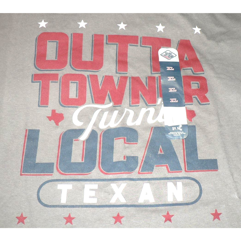 State Life Mens Outta Towner Turnin Local Texan Short Sleeve Tee Charcoal XL $10